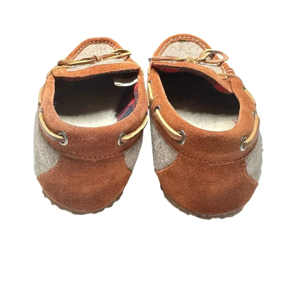 Lands’ End | Men | Wool Felt Suede Leather Brown Cozy Moccasin Slippers | 10 D